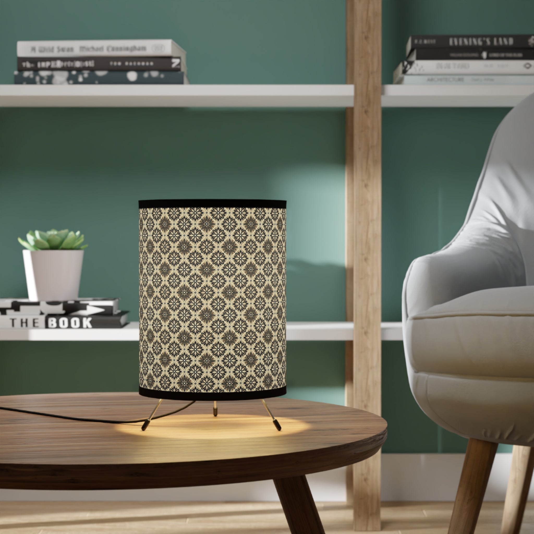 Tripod Lamp with Contemporary Printed Shade, US/CA Plug